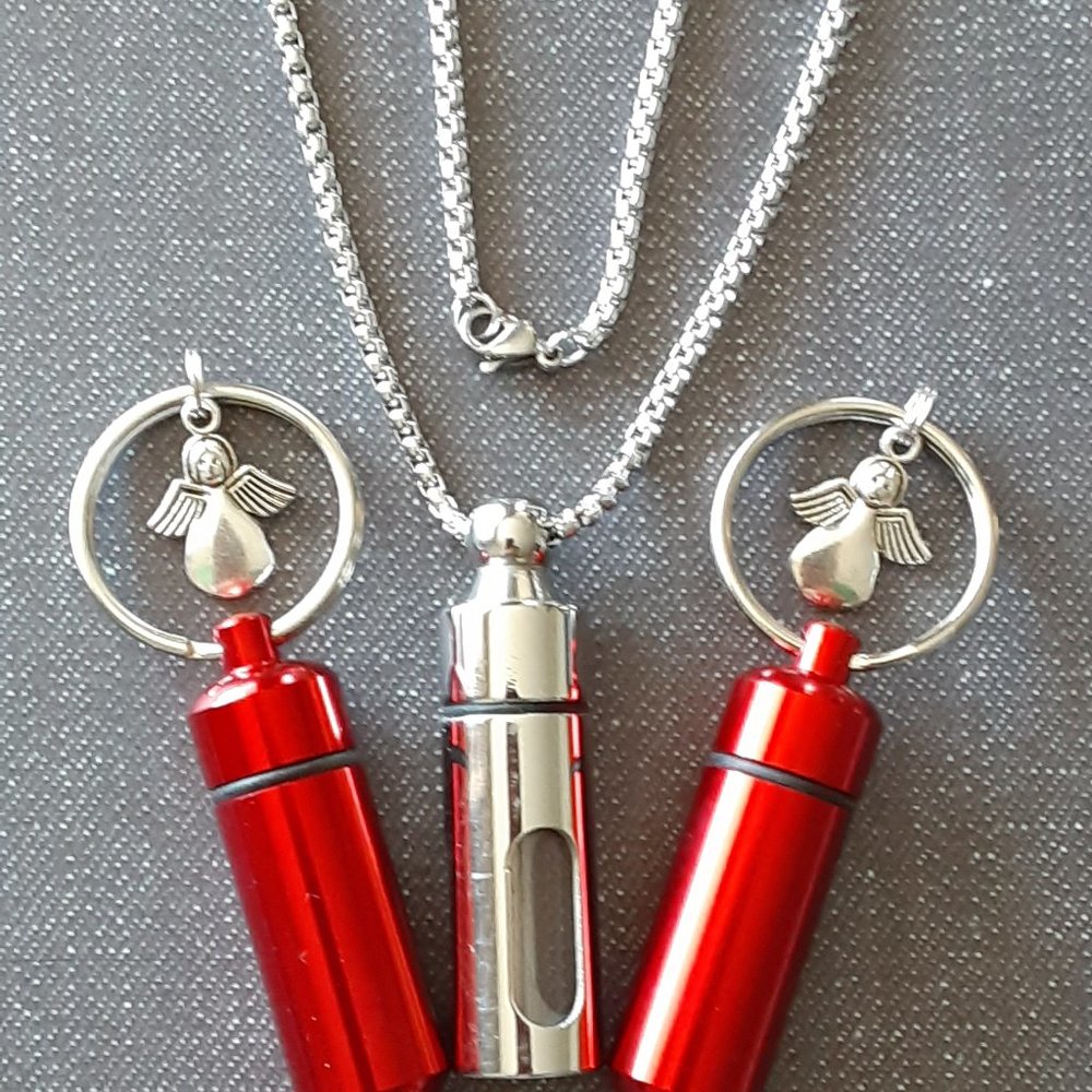 Red Mini Cremation Urn Pendant Stainless Steel Pendant Necklace Small